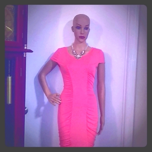 CATHERINE MALANDRINO M 6-10 AZALEA / SALMON RUCHED DRESS - Picture 1 of 8